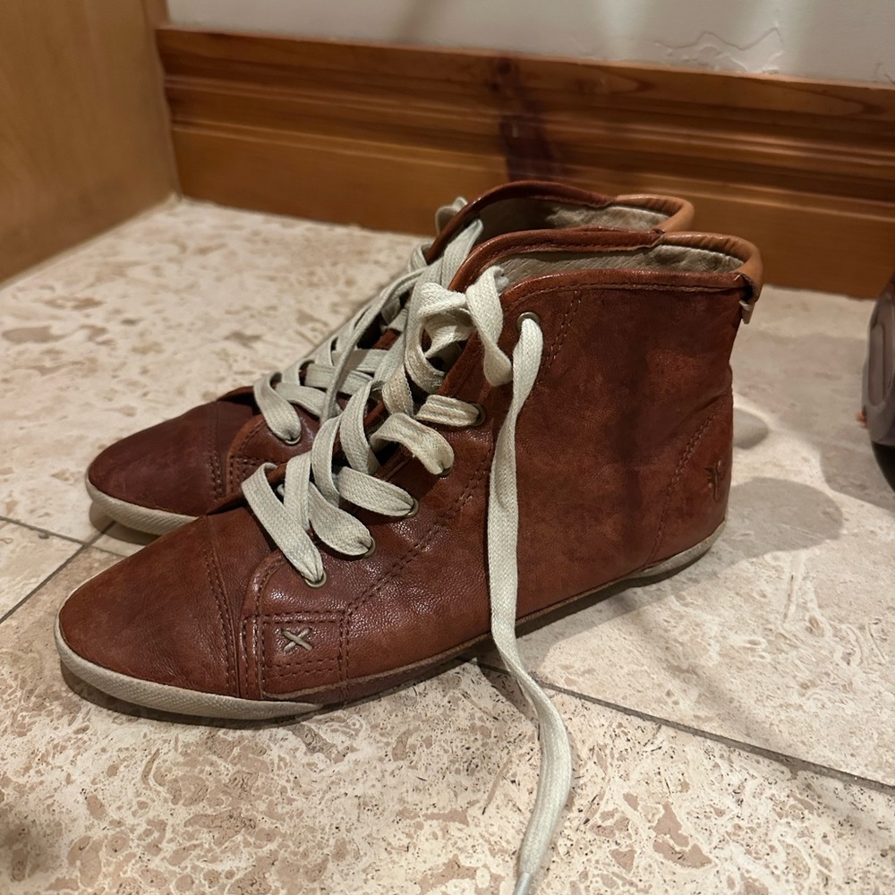 Brown Leather High-Top Sneakers